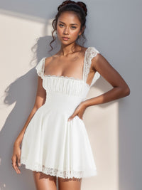 Lace Detail Square Neck Cap Sleeve Mini Dress Trandify Deal