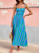 Striped spaghetti strap maxi dress in blue and white, flowy summer beach cover up