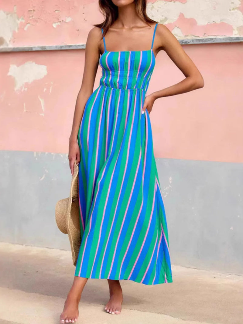 Floral spaghetti strap summer maxi dress for women – boho beach dress with side slit