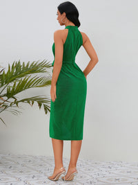 Slit Ruched Mock Neck Sleeveless Dress Trandify deal