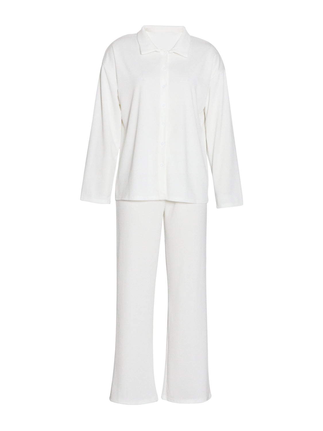 Collared Neck Long Sleeve Top and Drawstring Pants Set Trandify Deal
