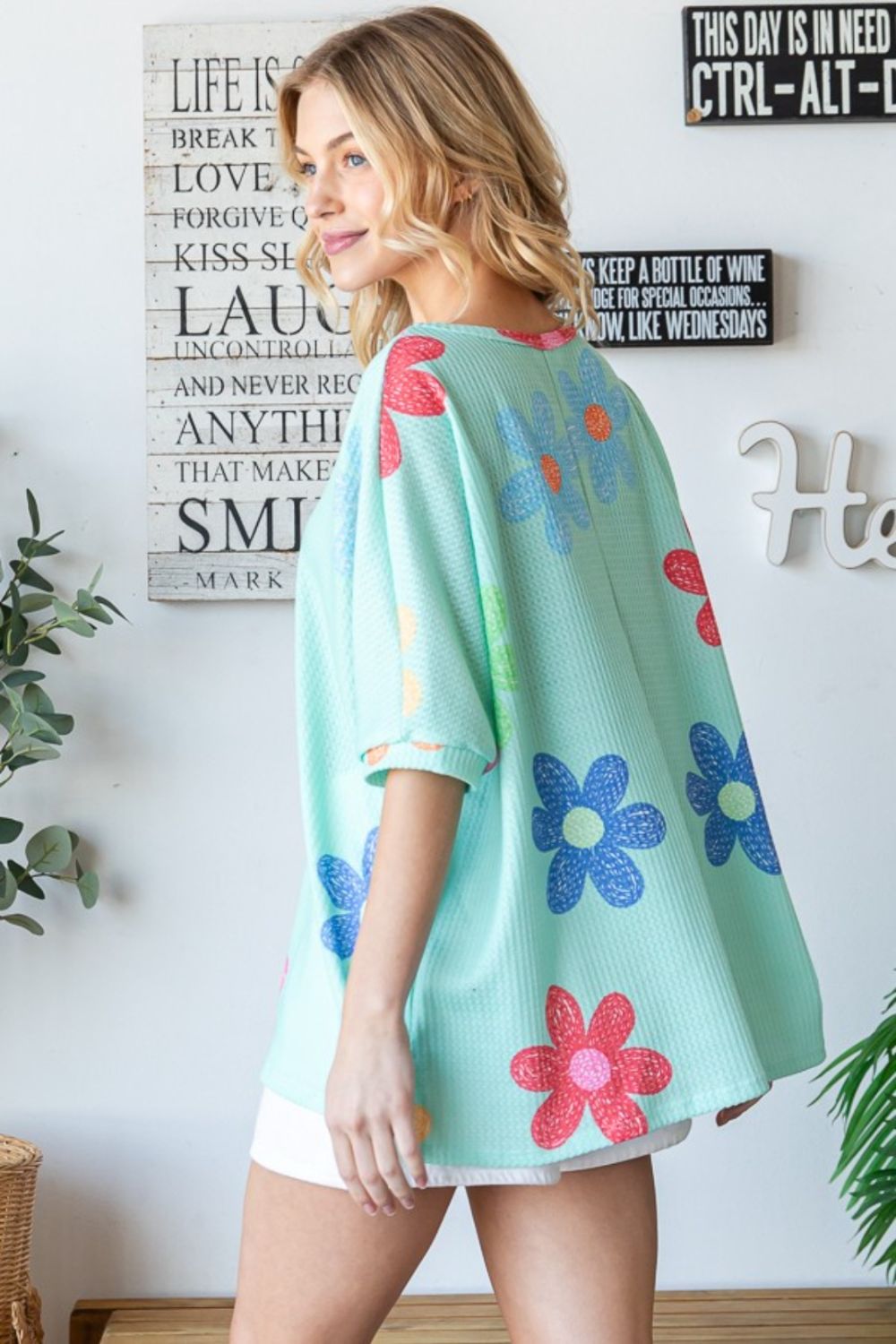 HOPELY Floral Waffle Oversize T-Shirt Trandify deal