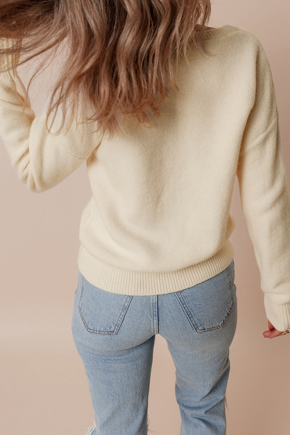 Crochet Flower Round Neck Dropped Shoulder Sweater Trandify Deal