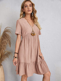 Full Size V-Neck Short Sleeve Dress Trandify deal