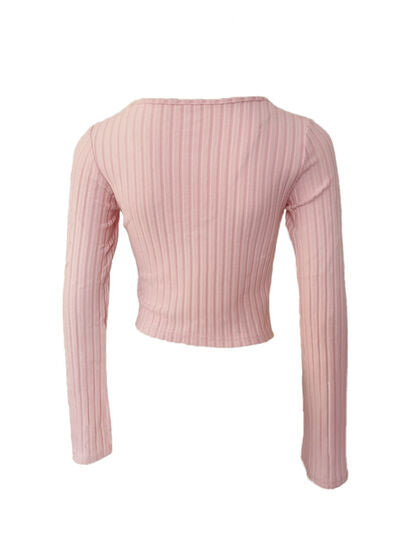 Women’s ruched drawstring ribbed long sleeve top in beige, styled with jeans for casual fall outfit