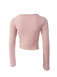 Women’s ruched drawstring ribbed long sleeve top in beige, styled with jeans for casual fall outfit