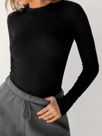 Ribbed Long Sleeve Crop Top - Soft Basic T-Shirt