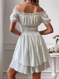 Off-Shoulder Smocked Waist Flowy Mini Dress for Women – Boho Summer Fashion