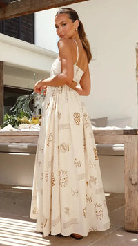 Floral Print Square Neck Maxi Cami Dress for Women – Boho Summer Dress with Side Slit
