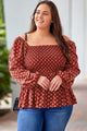 Plus Size Square Neck Balloon Sleeve Peplum Blouse Trandify deal