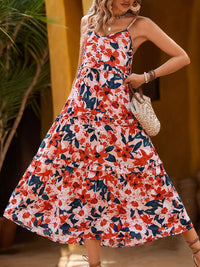 Perfee Frill Backless Printed Sleeveless Midi Dress Trandify Deal