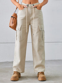 Drawstring Mid-Rise Waist Straight Cargo Jeans Trandify deal
