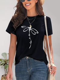 Dragonfly Graphic Round Neck Short Sleeve T-Shirt Trandify deal