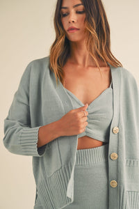 MABLE 3 Pieces Sweater Set with Crop Cami, Mini Skirt, Cardigan Trandify Deal