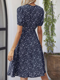 Printed V-Neck Short Sleeve Dress Trandify deal