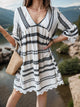 Lace Detail Printed Three-Quarter Sleeve Dress Trandify deal