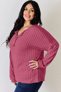 Basic Bae Full Size Ribbed Half Button Long Sleeve T-Shirt Trandify Deal