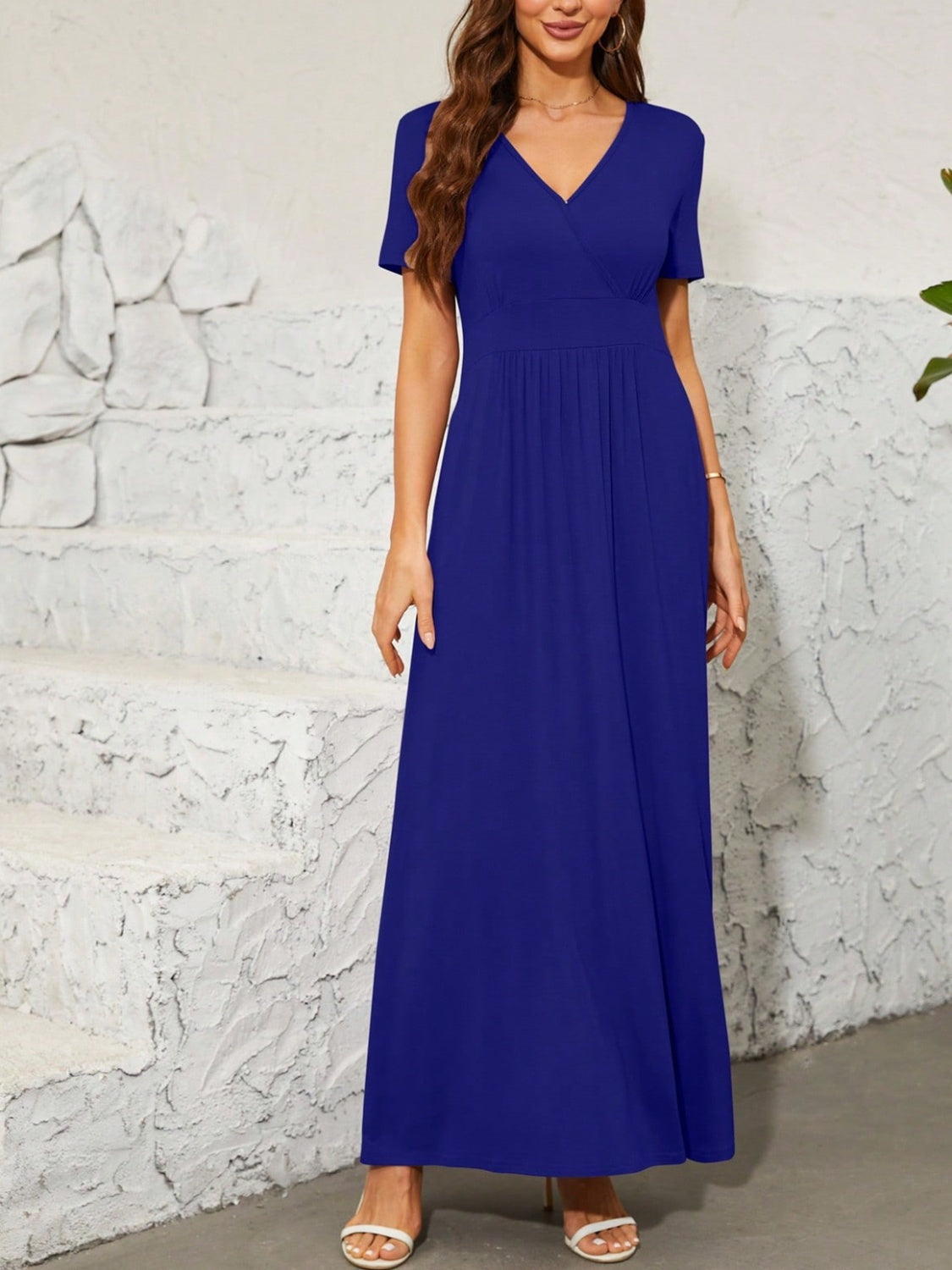 Surplice Short Sleeve Maxi Dress Trandify deal