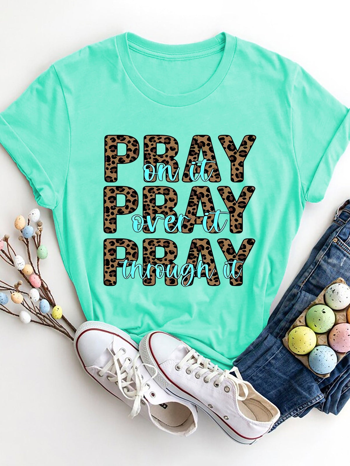 Letter Graphic Round Neck Short Sleeve T-Shirt Trandify deal