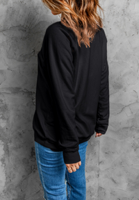 Rhinestone Checkered Lucky Clover Round Neck Sweatshirt Trandify Deal