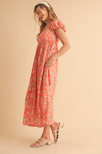 Floral Square Neck Puff Sleeve Midi Dress for Women – USA Summer Fashion
