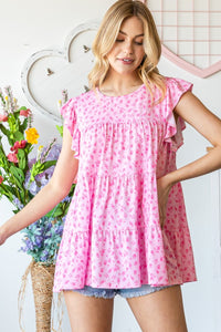 Heimish Full Size Floral Ruffled Tiered Top Trandify deal