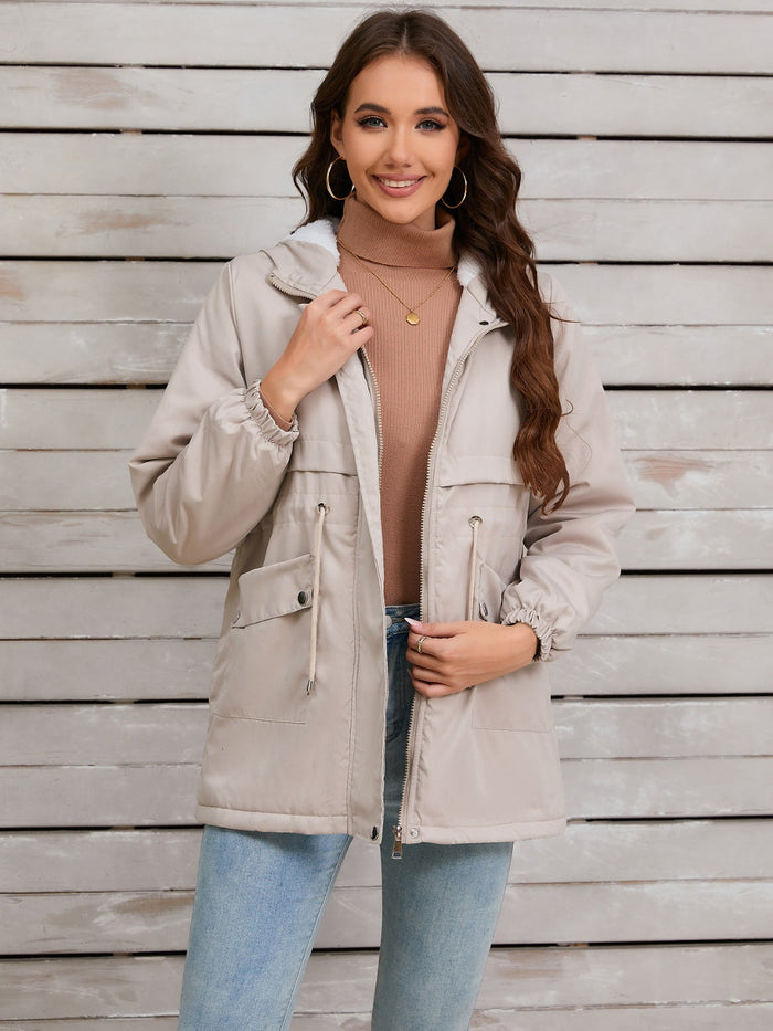 Drawstring Long Sleeve Hooded Jacket Trandify Deal