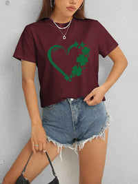 Heart Lucky Clover Round Neck Short Sleeve T-Shirt Trandify deal