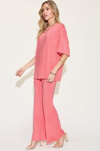Basic Bae Full Size Bamboo Drop Shoulder T-Shirt and Flare Pants Set Trandify Deal