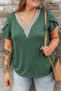 Plus Size V-Neck Petal Sleeve Blouse - Trandify Deal