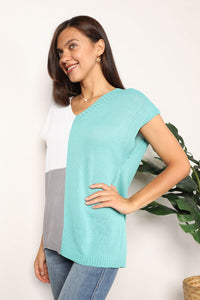 Color Block V-Neck Knit Top Trandify deal
