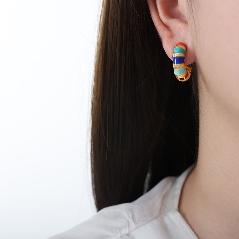 Titanium Steel Enamel Hoop Earrings Trandify deal