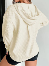 Drawstring Half Button Long Sleeve Hoodie Trandify Deal