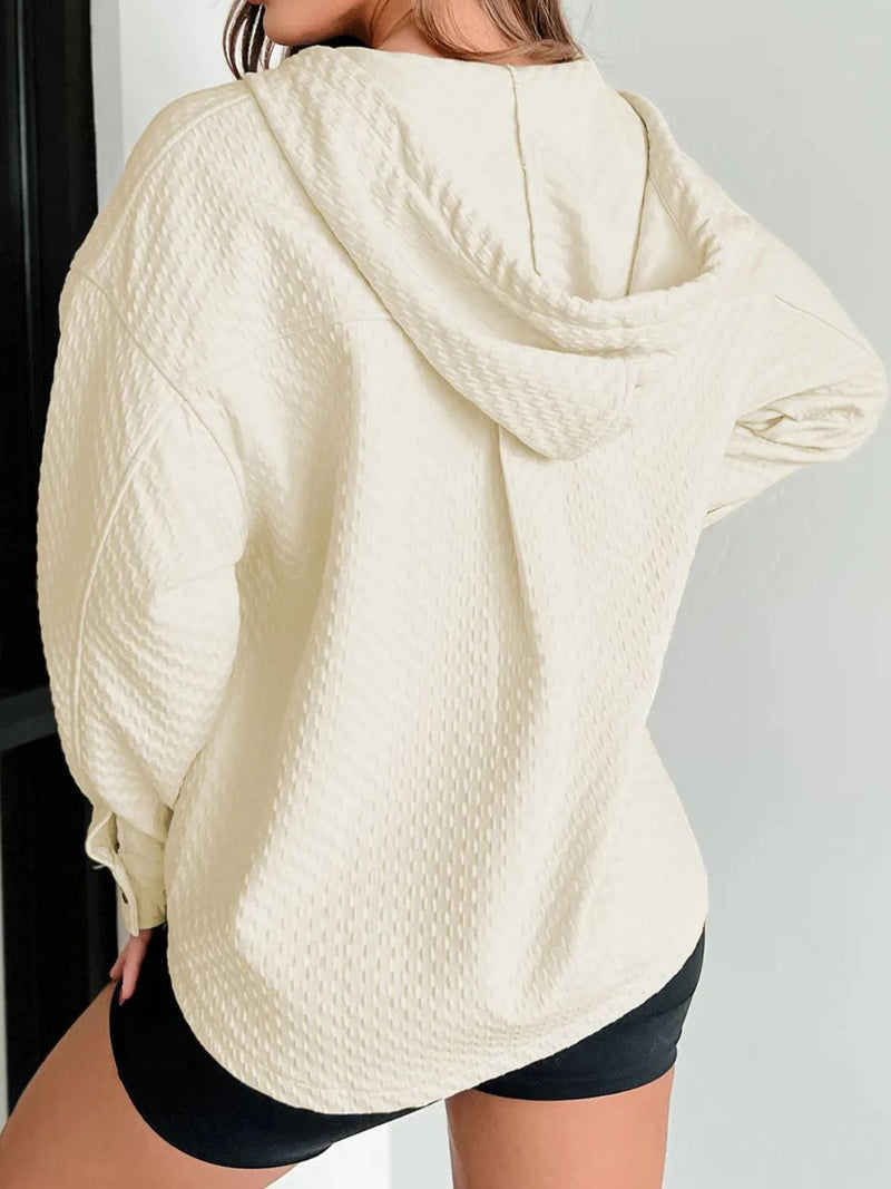 Drawstring Half Button Long Sleeve Hoodie Trandify Deal