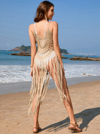 Fringe Openwork Spaghetti Strap Cover-Up Trandify deal