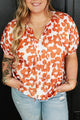 Plus Size Printed Tie Neck Short Sleeve Blouse Trandify deal