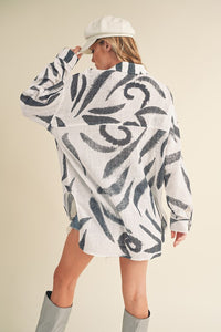 Women’s High-Low Printed Long Sleeve Shirt – Trendy Button-Up Blouse