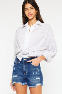 Kancan High Rise Frayed Hem Denim Shorts Trandify deal