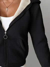 Full Size Zip Up Long Sleeve Hooded Outerwear Trandify Deal