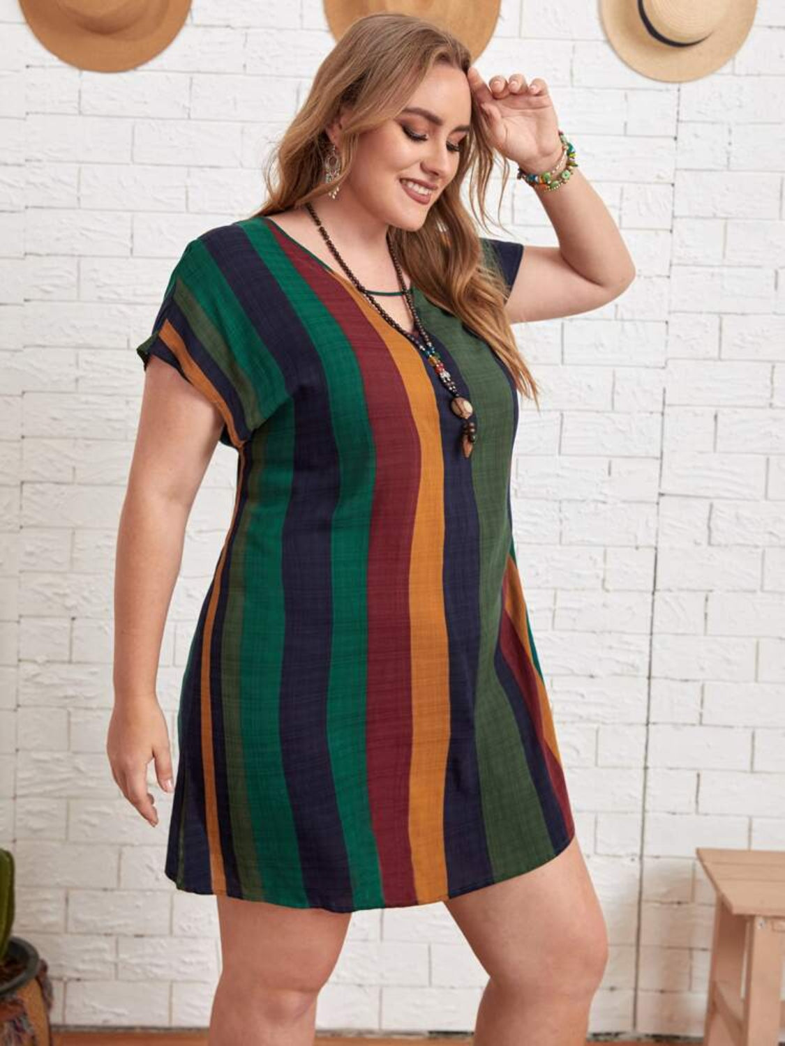 Plus Size Striped Short Sleeve Mini Dress Trandify deal