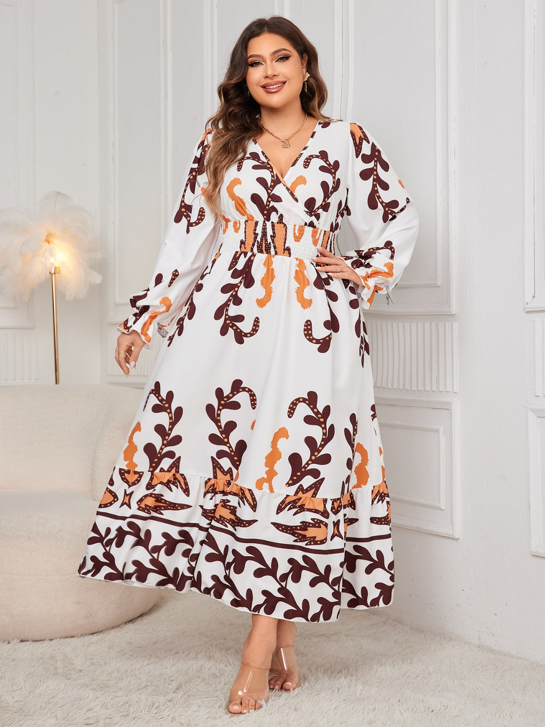Honey Plus Size Printed Surplice Flounce Sleeve Dress Trandify Deal