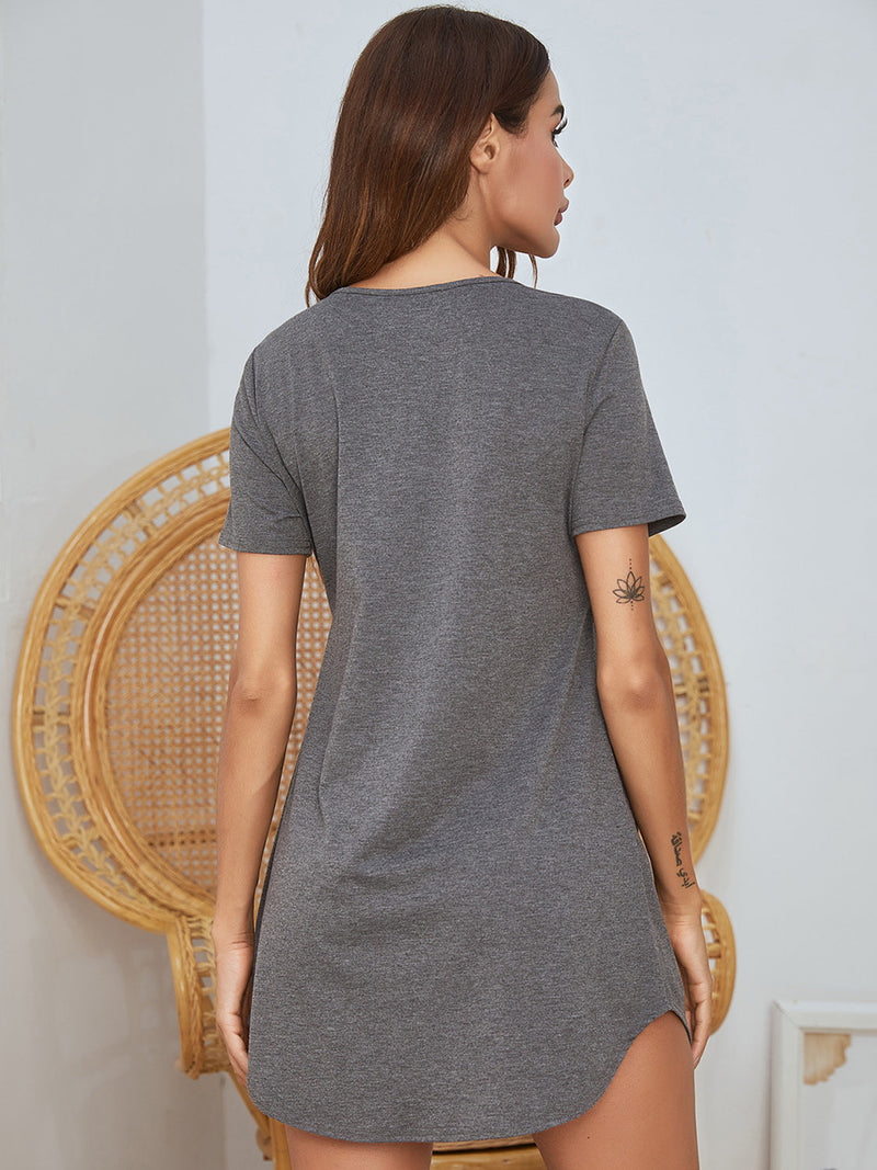 V-Neck Short Sleeve Lounge Dress Trandify Deal