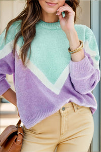 Contrast Round Neck Dropped Shoulder Sweater Trandify Deal