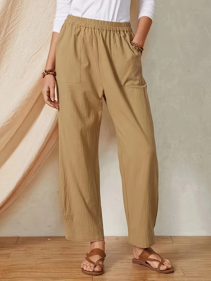 Full Size Elastic Waist Pants with Pockets Trandify deal