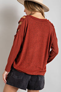 Cutout Round Neck Long Sleeve Top Trandify Deal