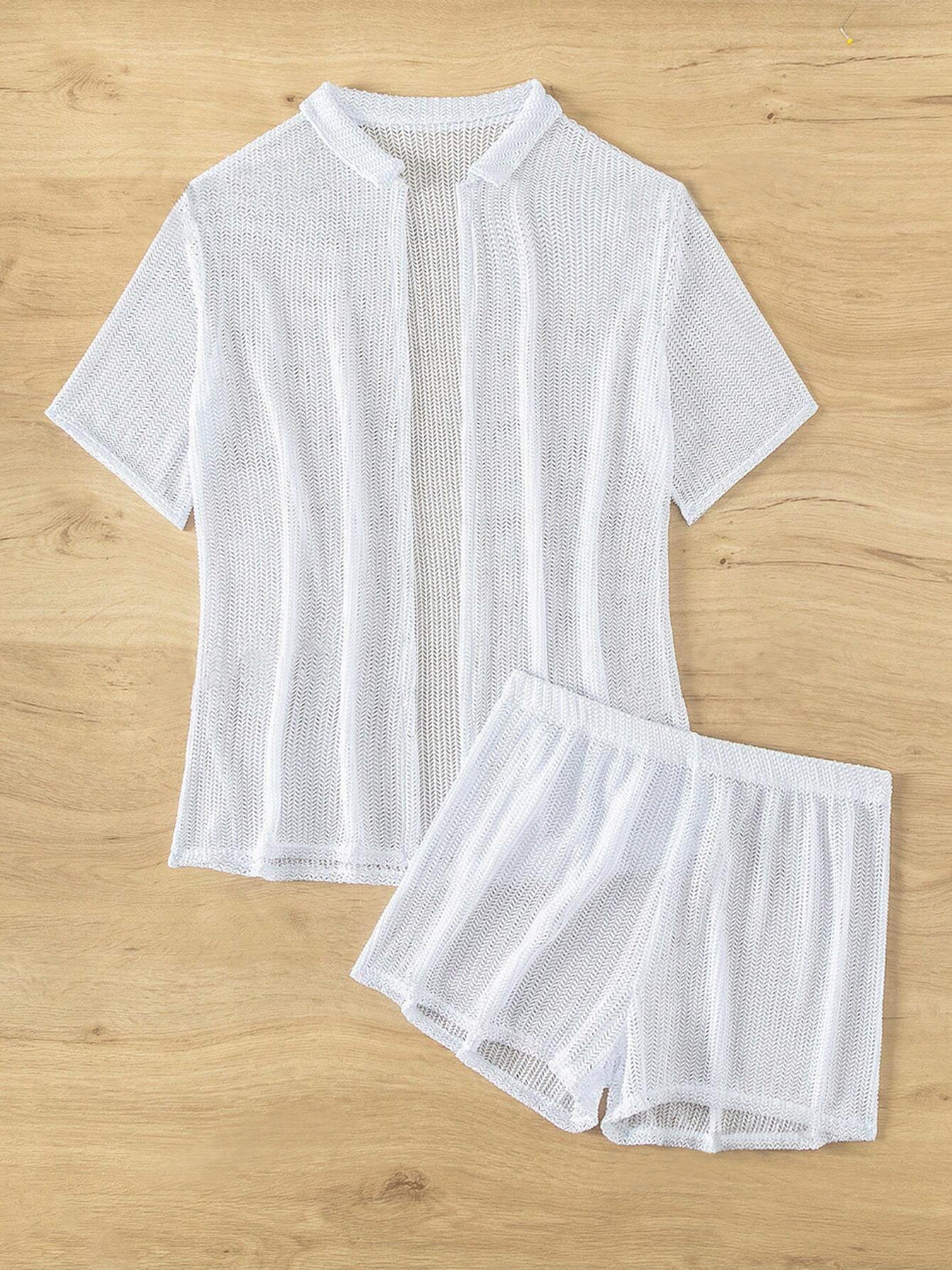 Open Front Half Sleeve Top and Shorts Cover Up Set Trandify deal