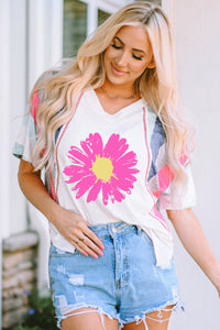 Daisy Graphic V-Neck Half Sleeve T-Shirt - Trandify Deal