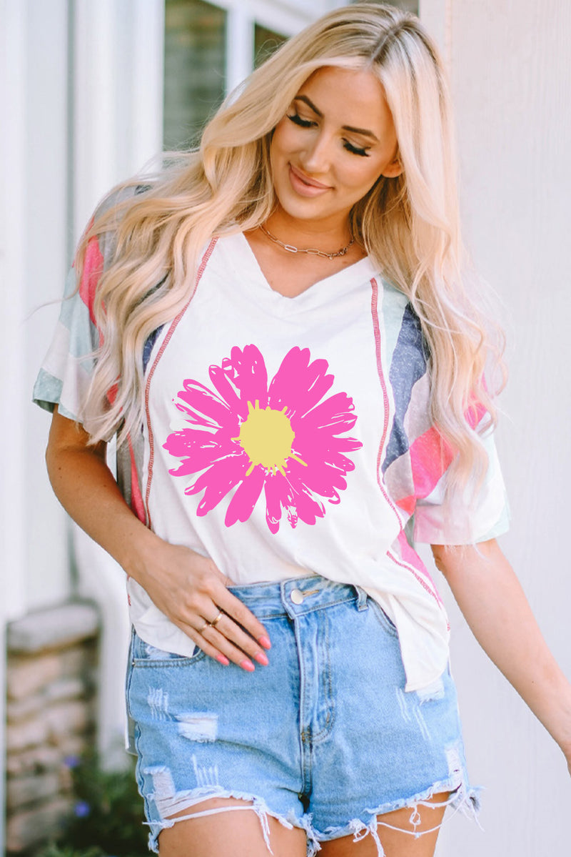 Daisy Graphic V-Neck Half Sleeve T-Shirt - Trandify Deal