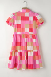 Color Block Button Up Short Sleeve Mini Dress Trandify deal