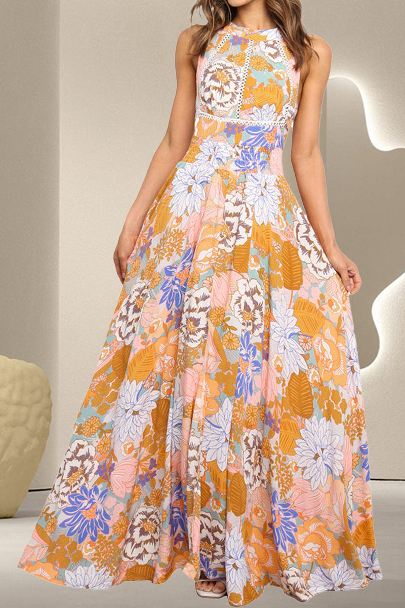 Tied Printed Grecian Sleeveless Maxi Dress Trandify Deal